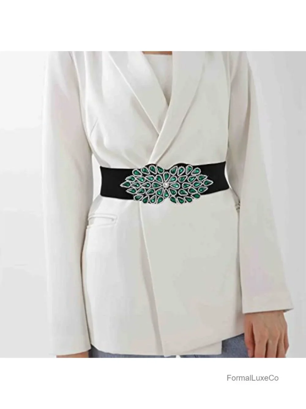 Rhinestone Stretch Belt Wide Formal Belt Women Fashion Elastic Dressy Waist